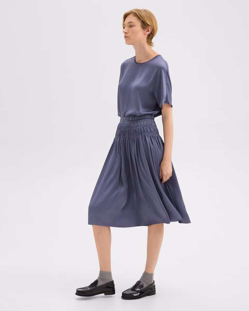 Gathered Midi Skirt in Recycled Satin