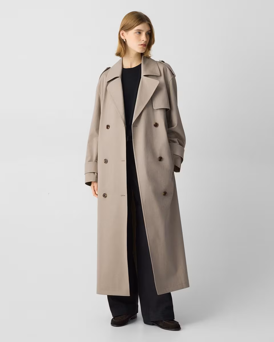 Oversized Double-Breasted Trench Coat in Cotton Gabardine
