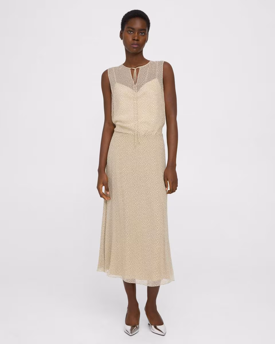 Flared Midi Skirt in Polka Dot Silk