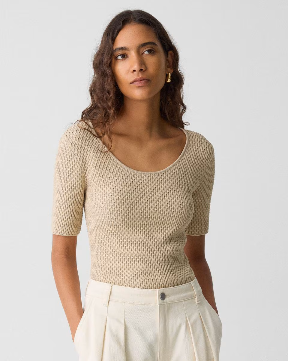Scoop Neck Top in Textured Cotton-Blend