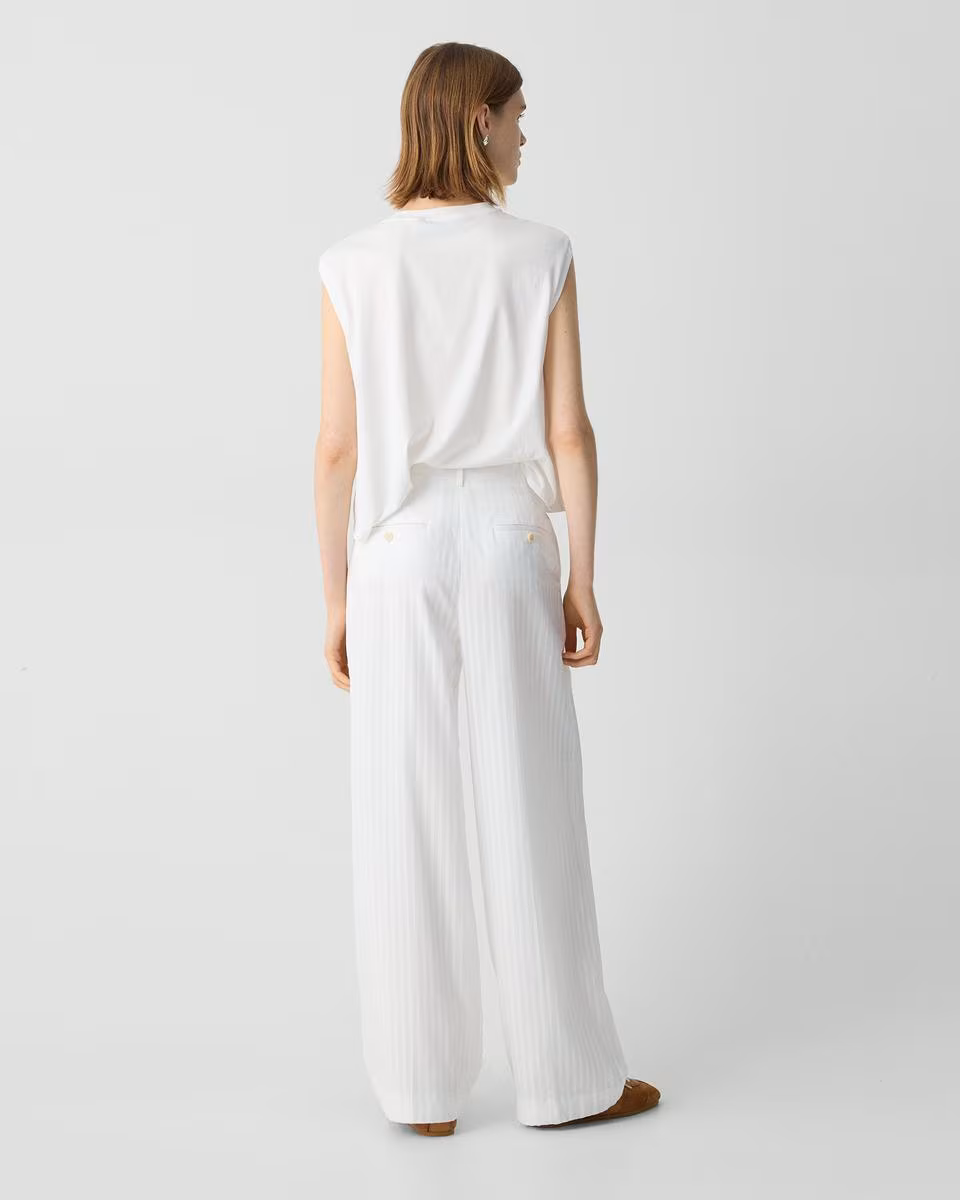 Double Pleat Pant in Linear Cotton