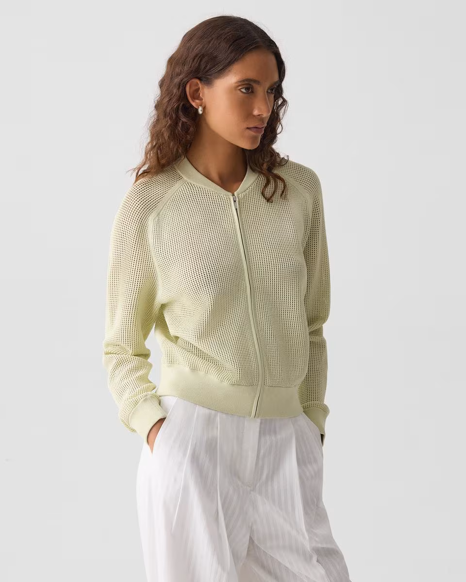 Pointelle Bomber Jacket in Crepe Knit