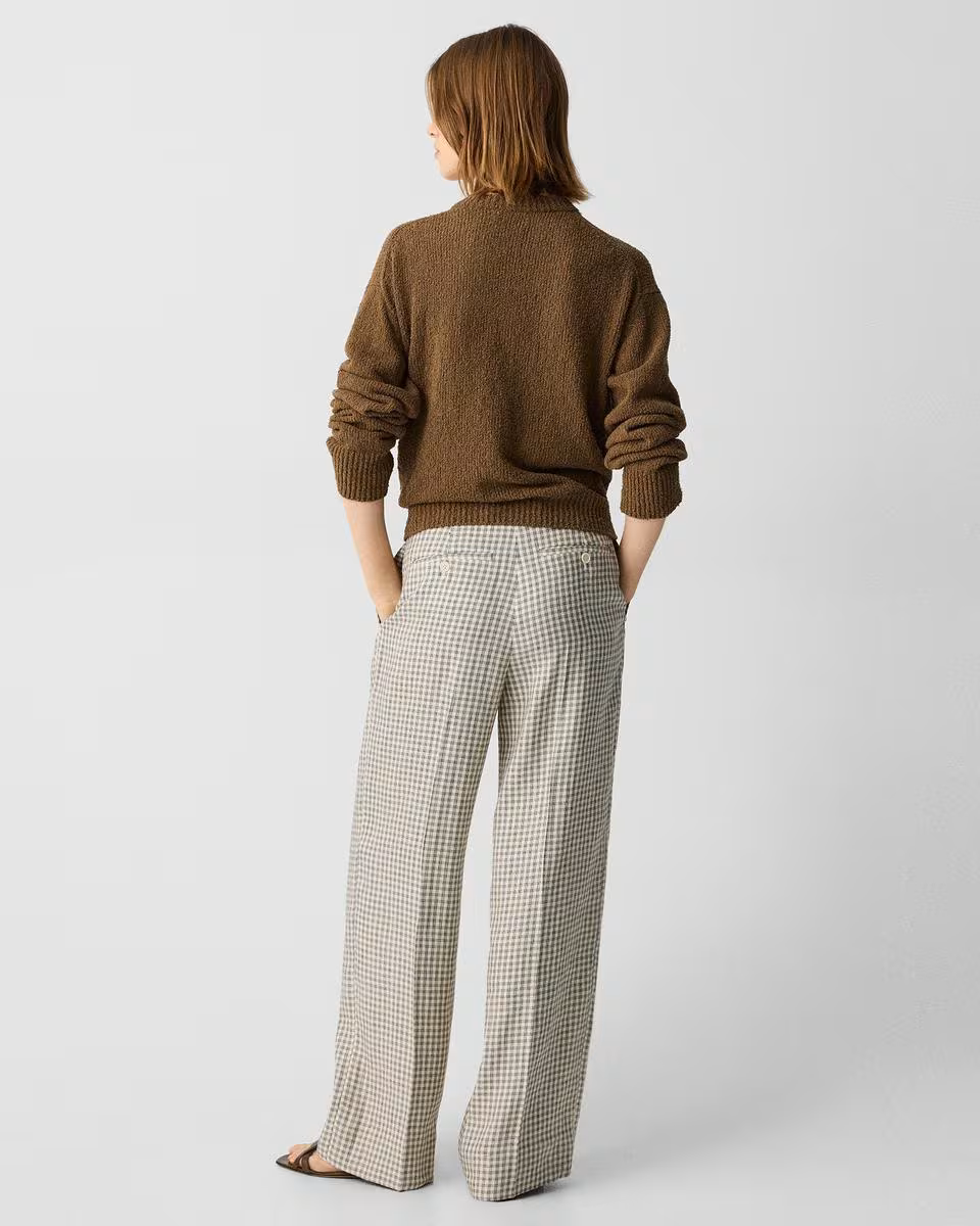 Straight Pant in Checked Linen-Blend