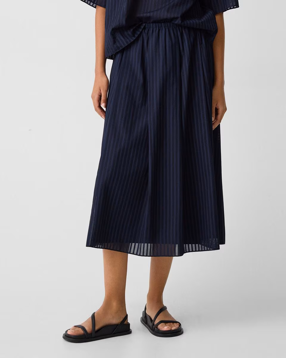 Pleated A-Line Skirt in Linear Cotton
