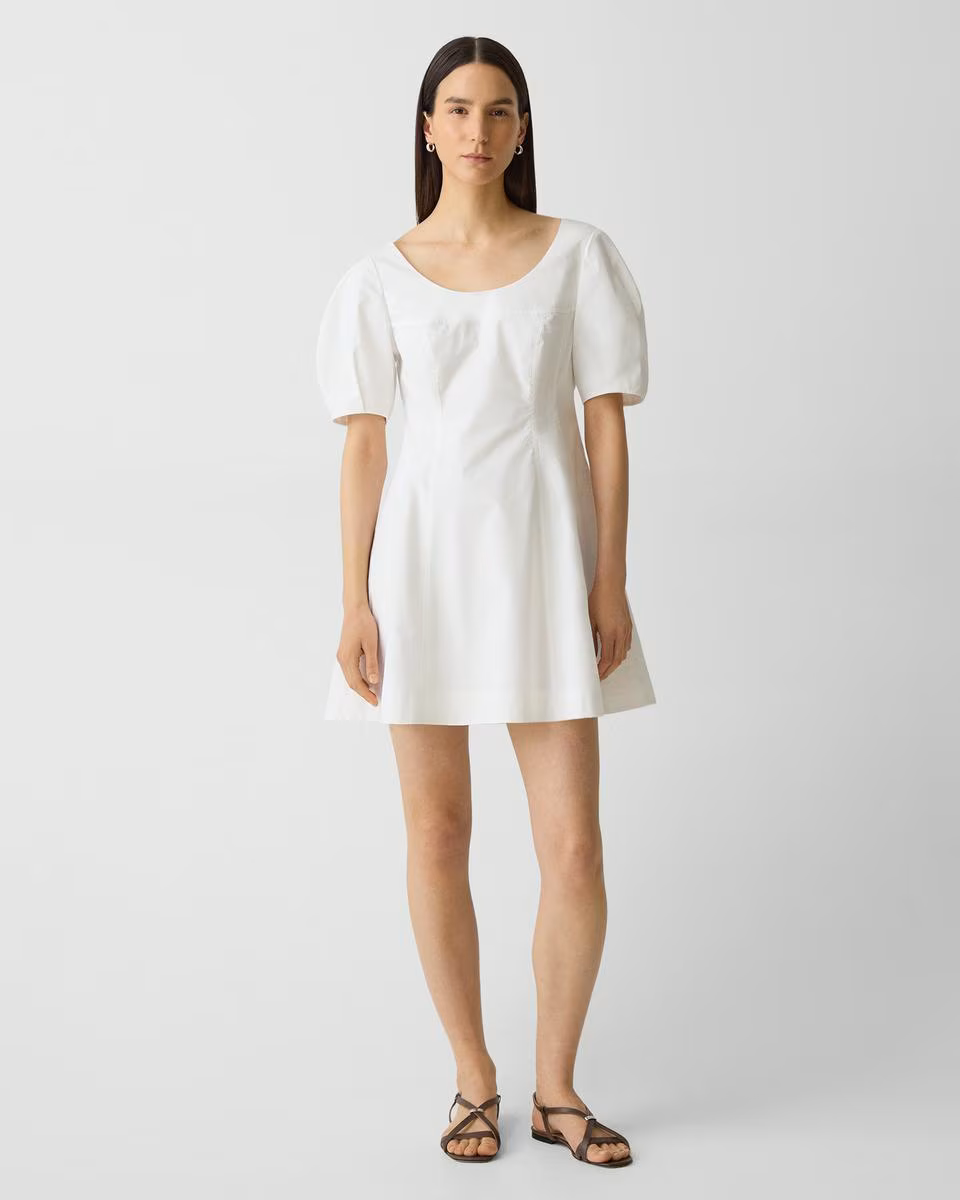 Puff Sleeve Mini Dress in City Poplin