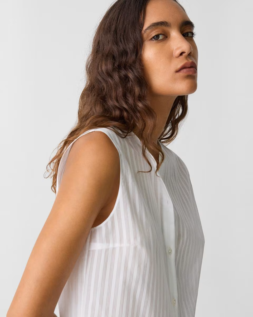 Button-Up Shell Top in Linear Cotton