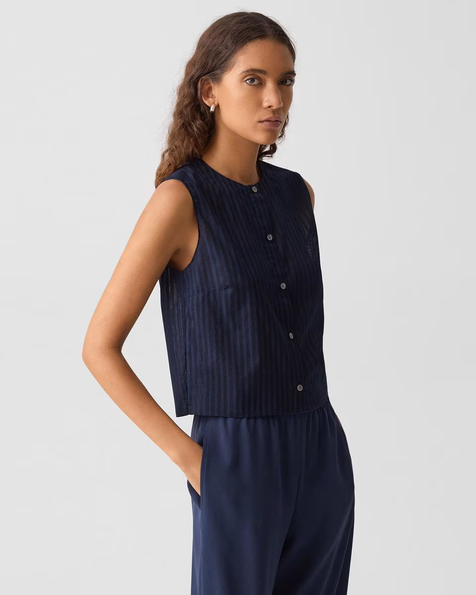 Button-Up Shell Top in Linear Cotton