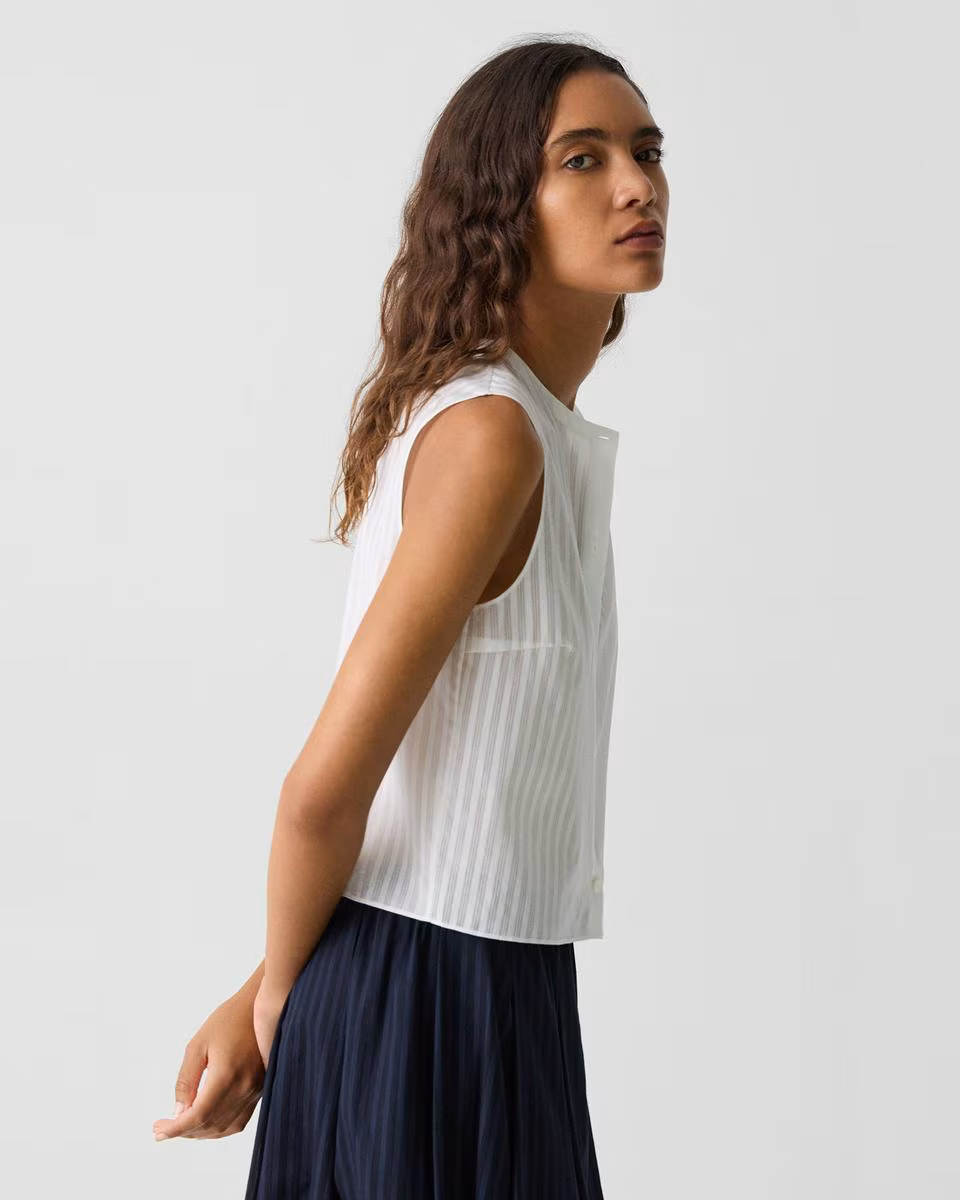 Button-Up Shell Top in Linear Cotton