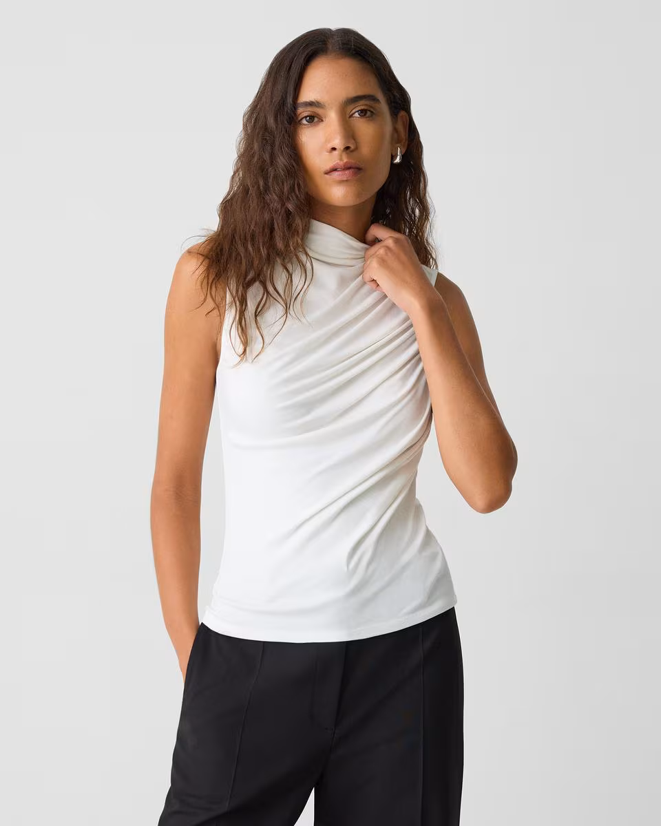 Draped Sleeveless Top in Ribbed Viscose