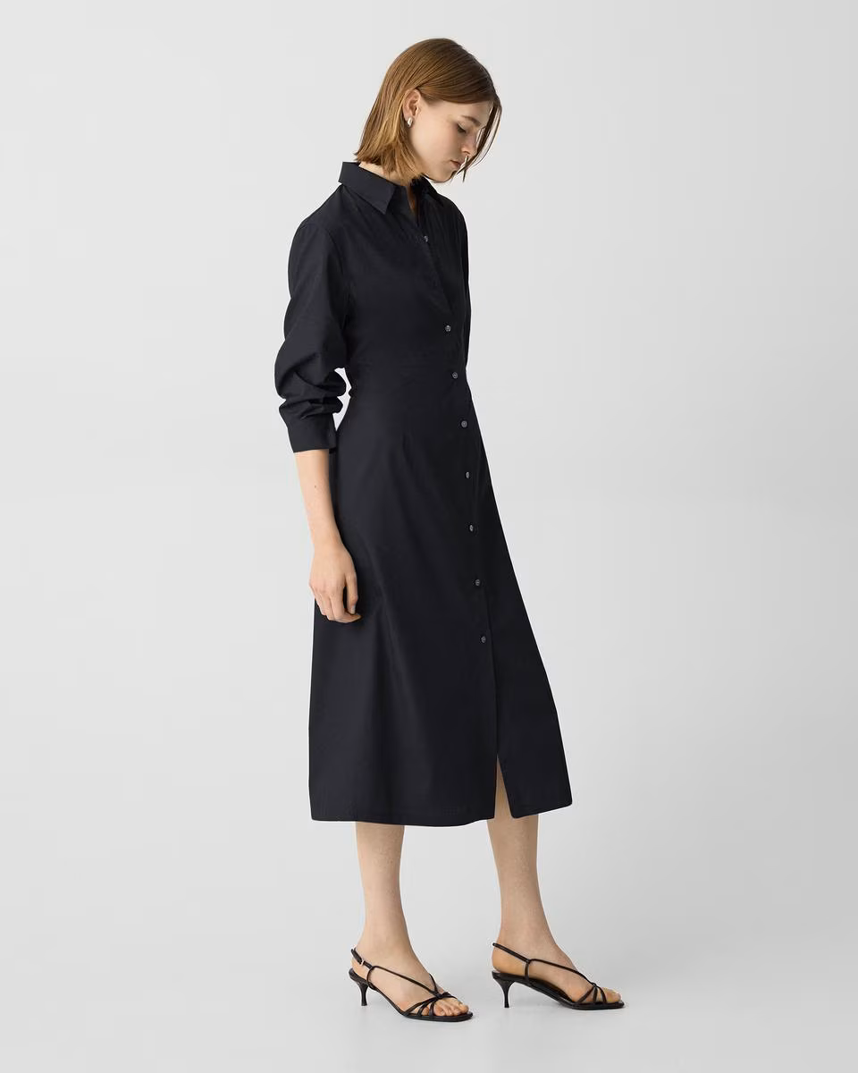 A-Line Midi Dress in Sleek Poplin