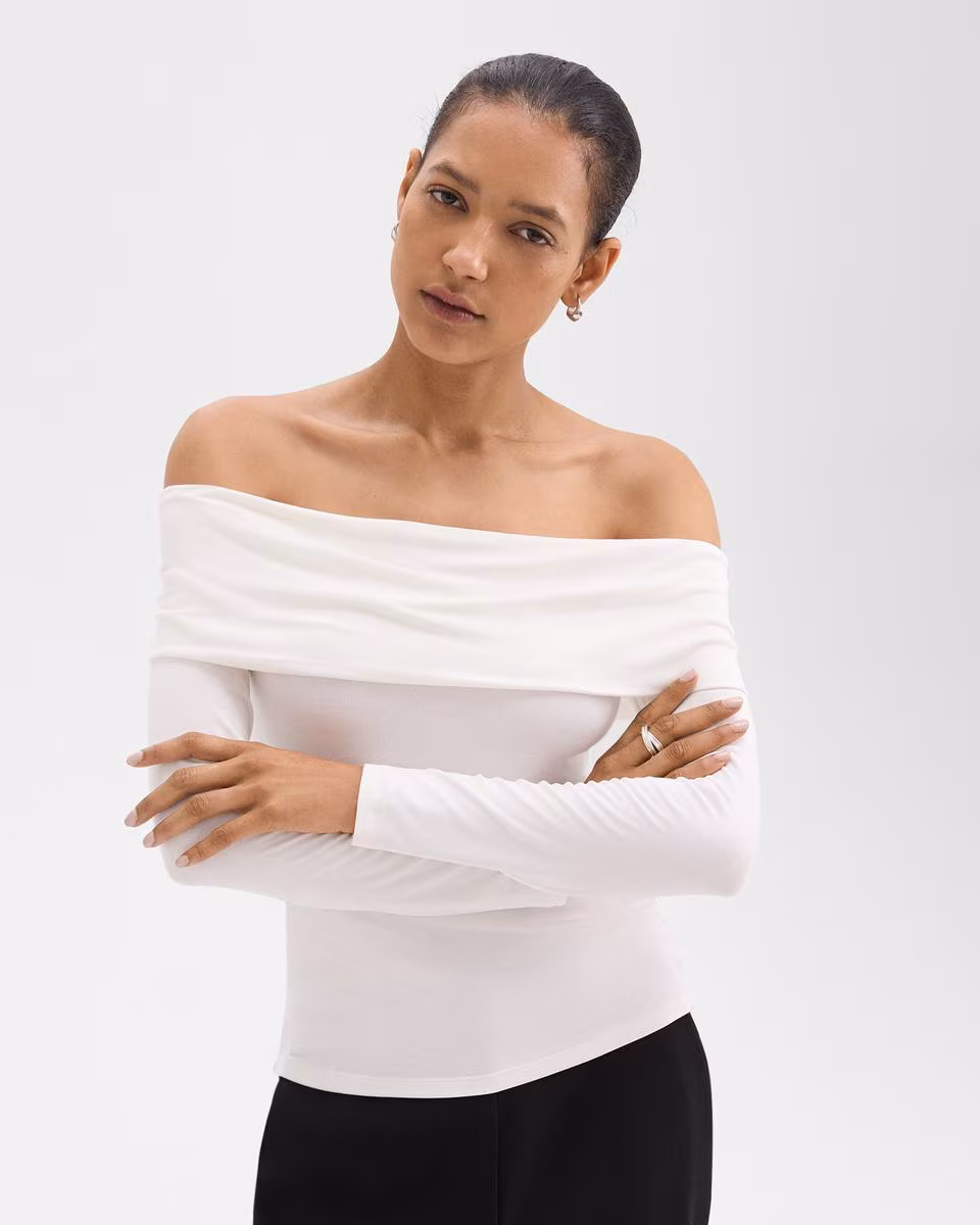 Off-the-Shoulder Top in Ribbed Viscose