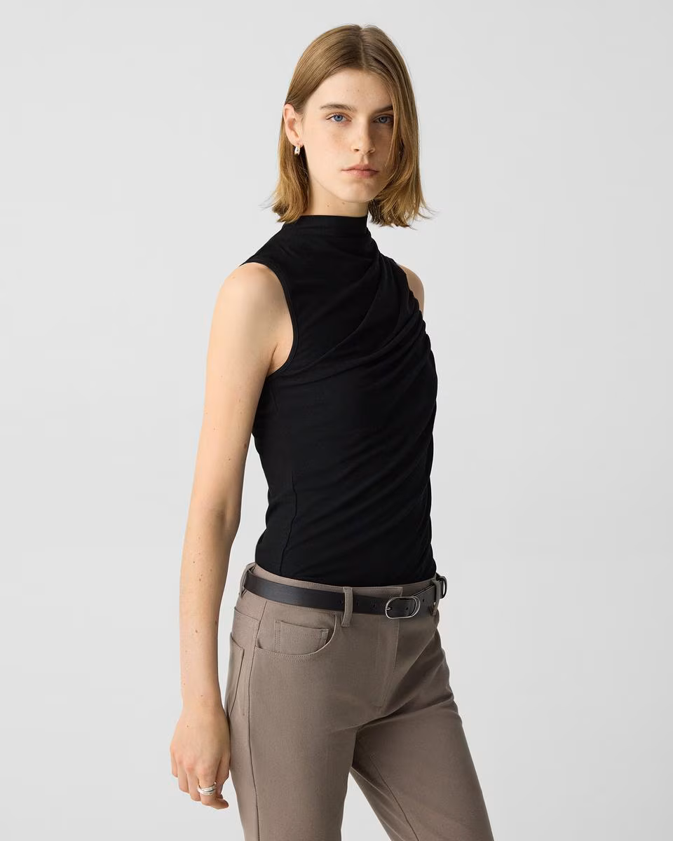 Draped Sleeveless Top in Ribbed Viscose