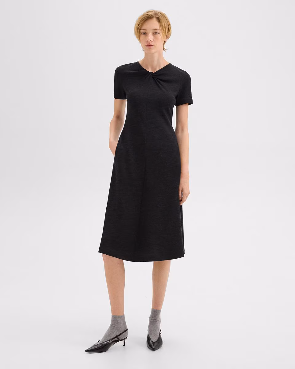 Twisted Midi Dress in Viscose-Wool