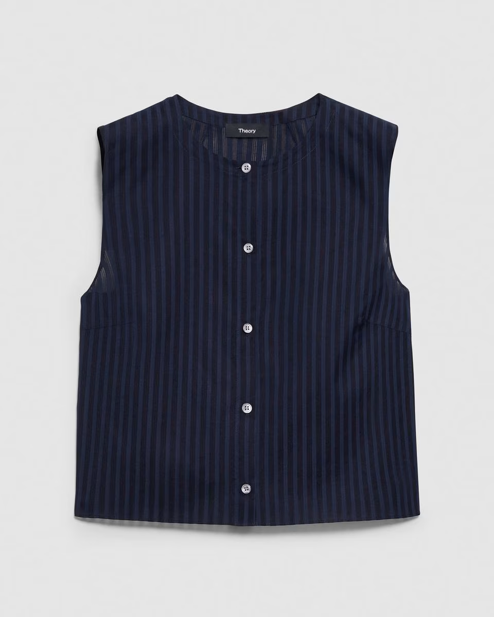 Button-Up Shell Top in Linear Cotton