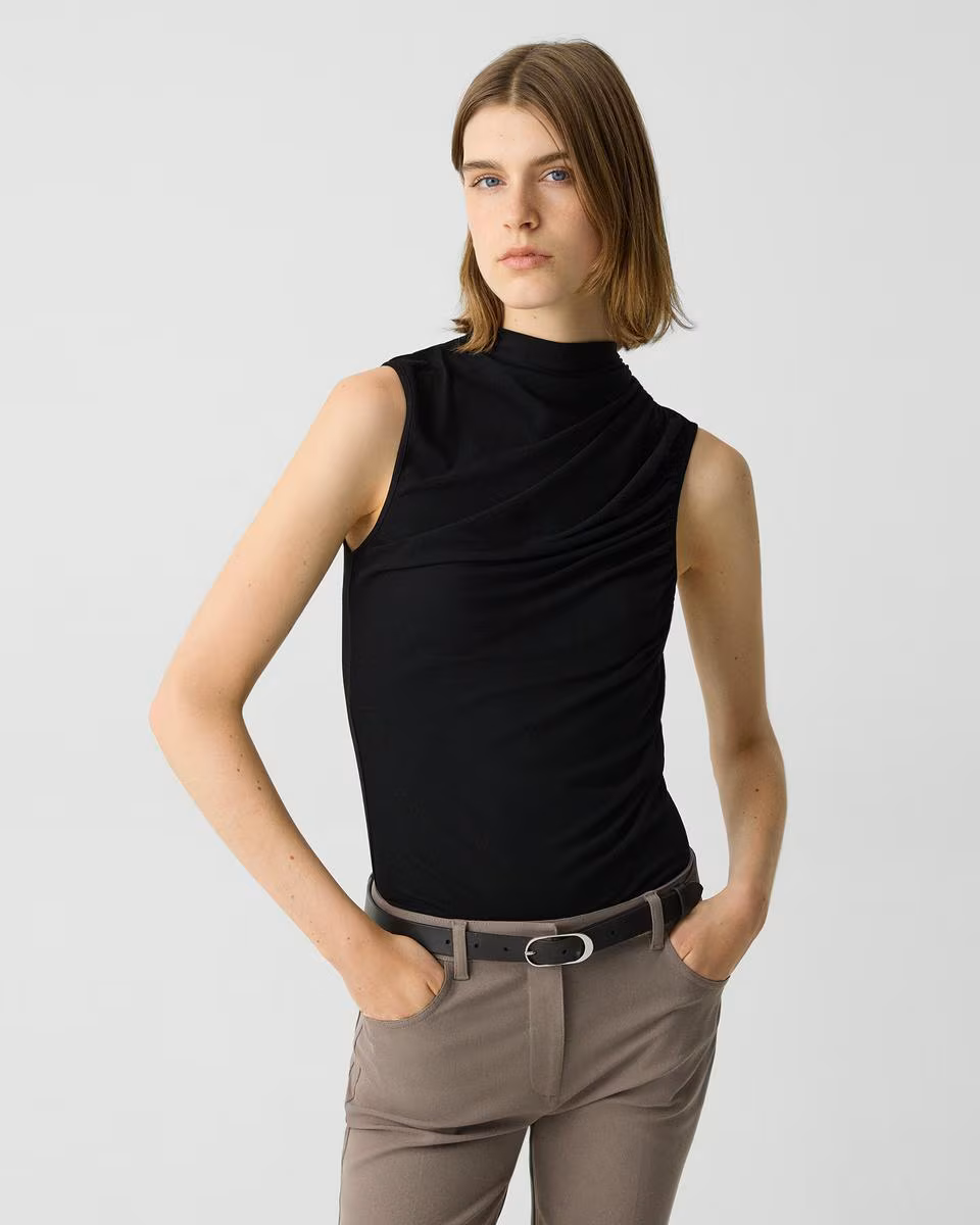 Draped Sleeveless Top in Ribbed Viscose