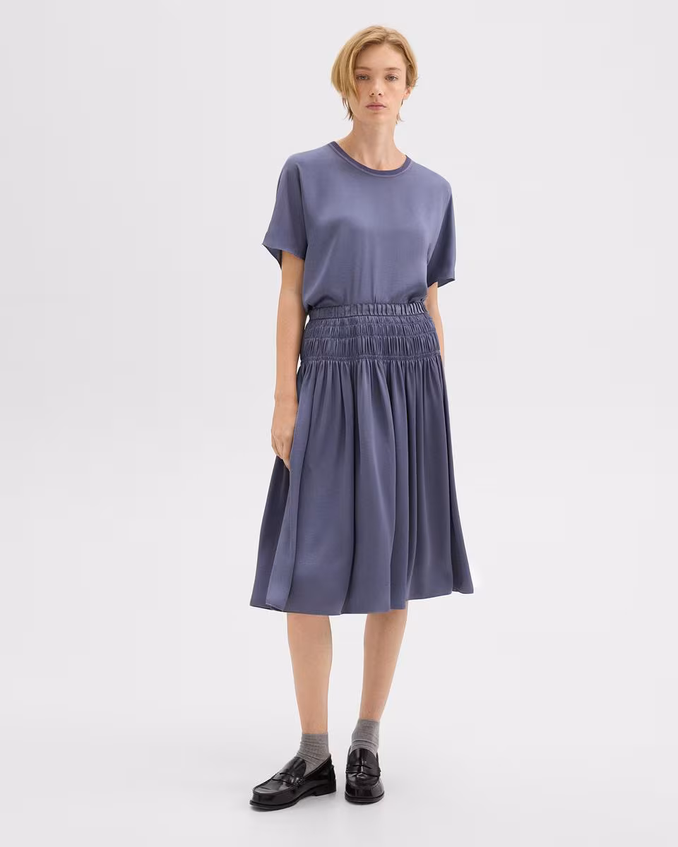 Gathered Midi Skirt in Recycled Satin