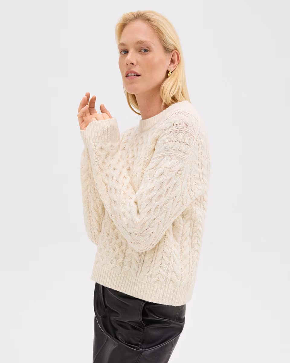 Cable Knit Sweater in Felted Wool-Cashmere