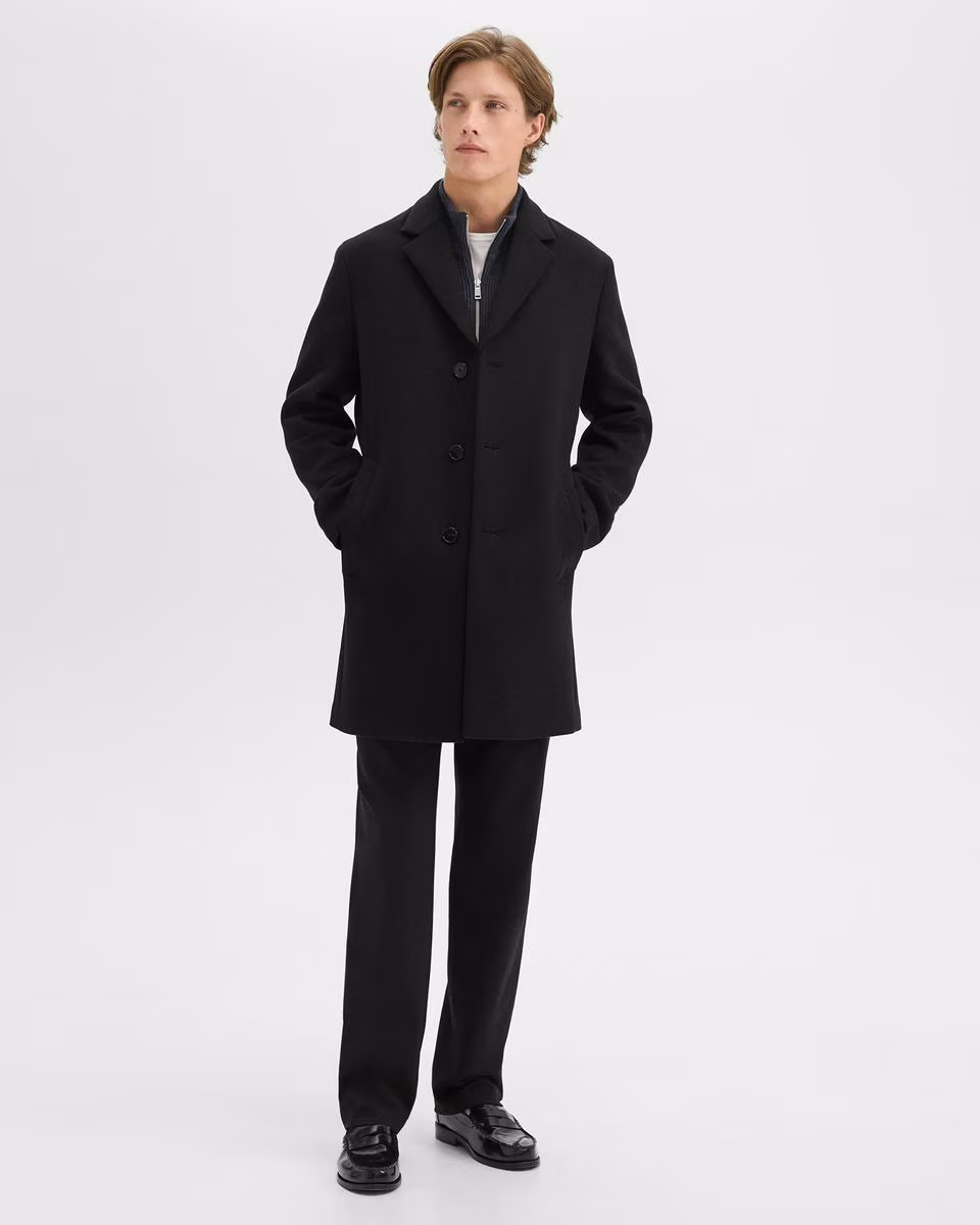 3-Button Topcoat in Recycled Wool-Blend Melton