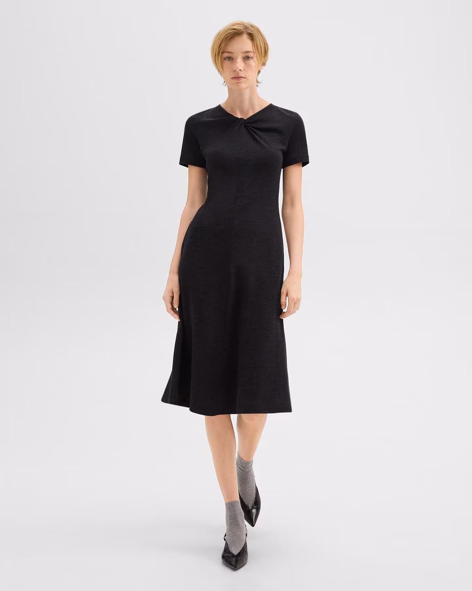 Twisted Midi Dress in Viscose-Wool