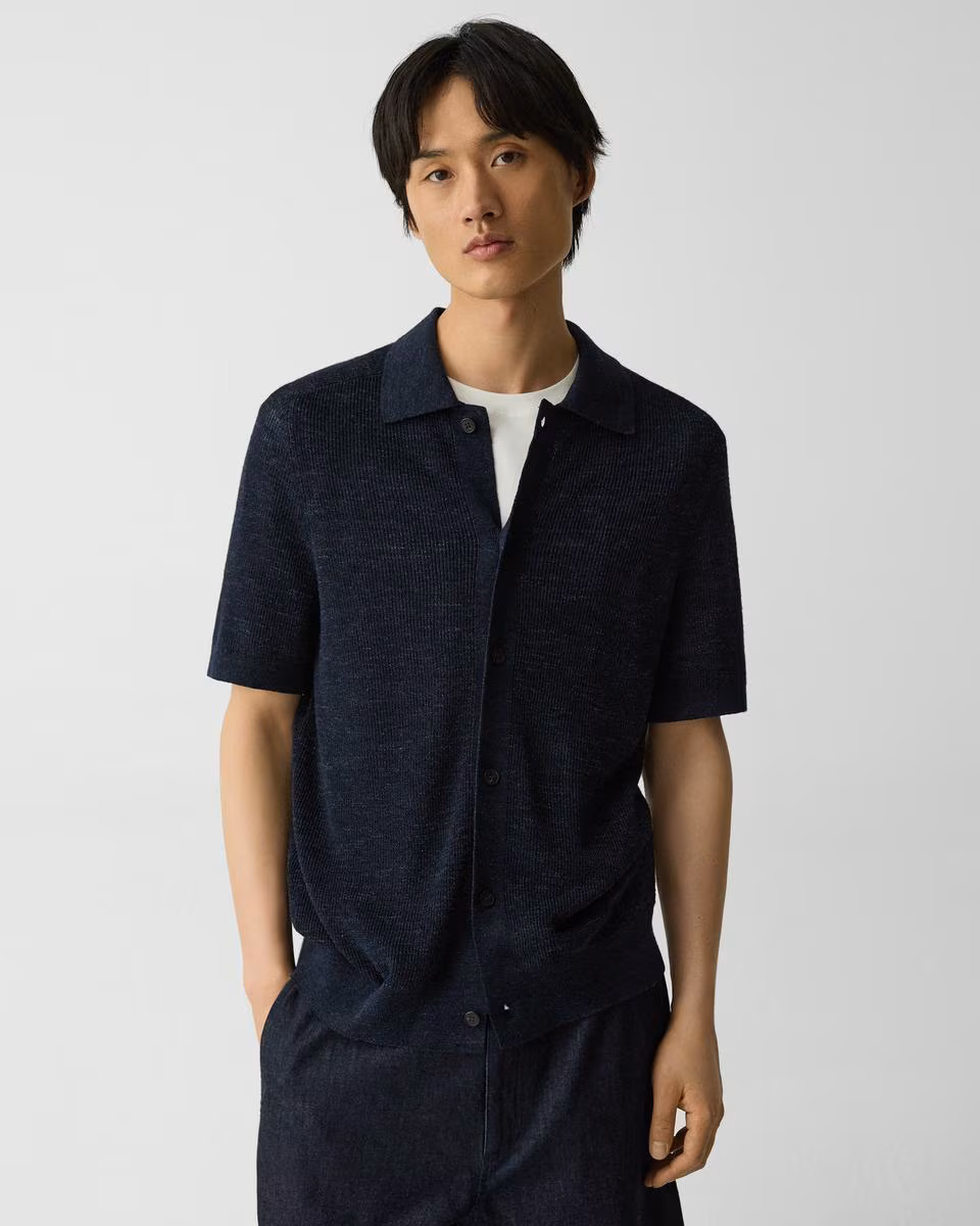 Short-Sleeve Button-Up Shirt in Pacific Linen