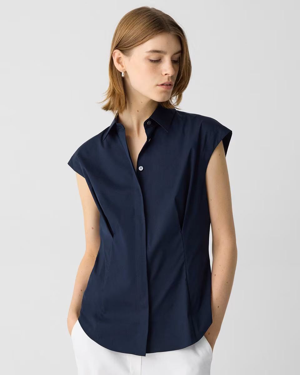 Cinched Cap Sleeve Shirt in Good Cotton