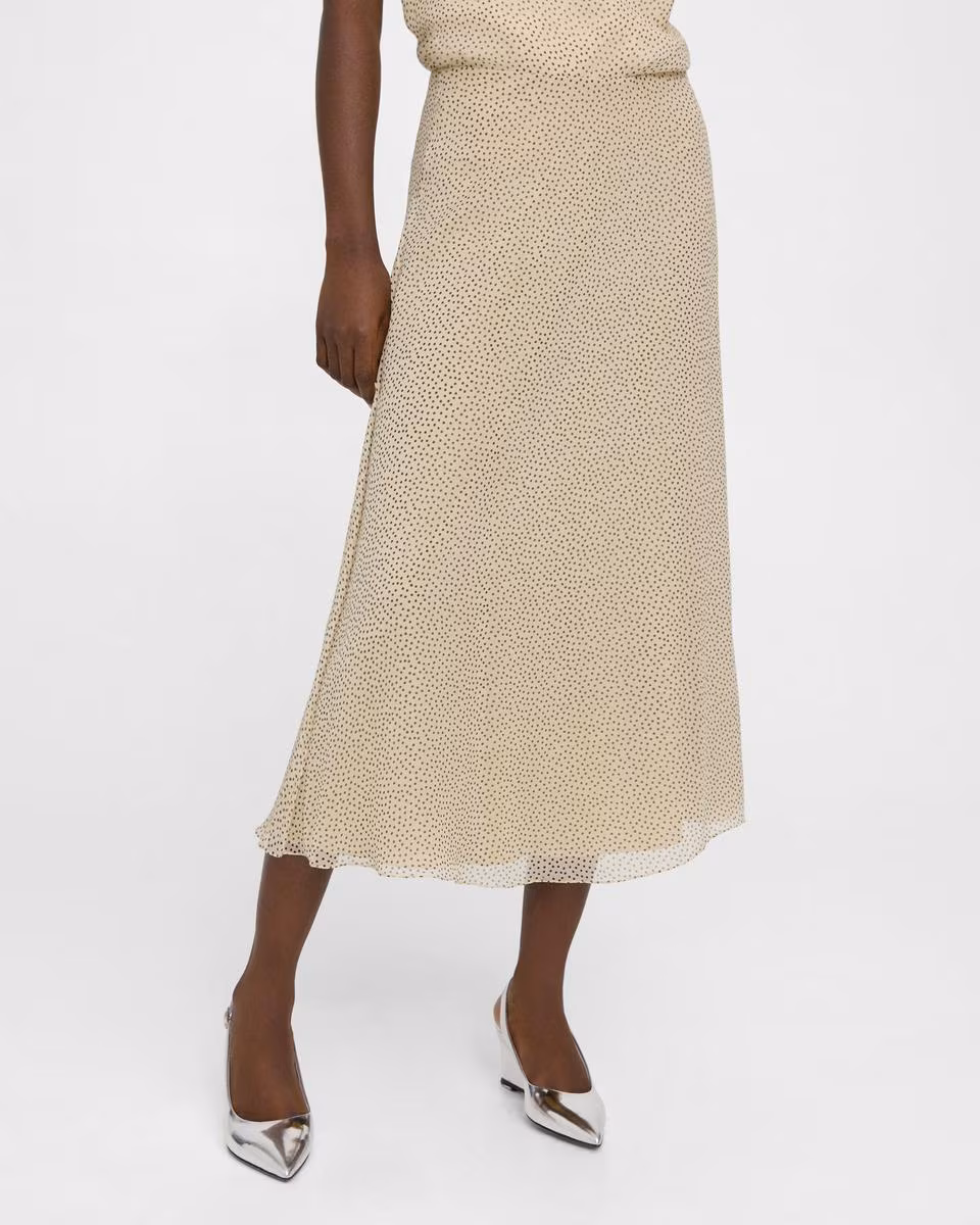 Flared Midi Skirt in Polka Dot Silk