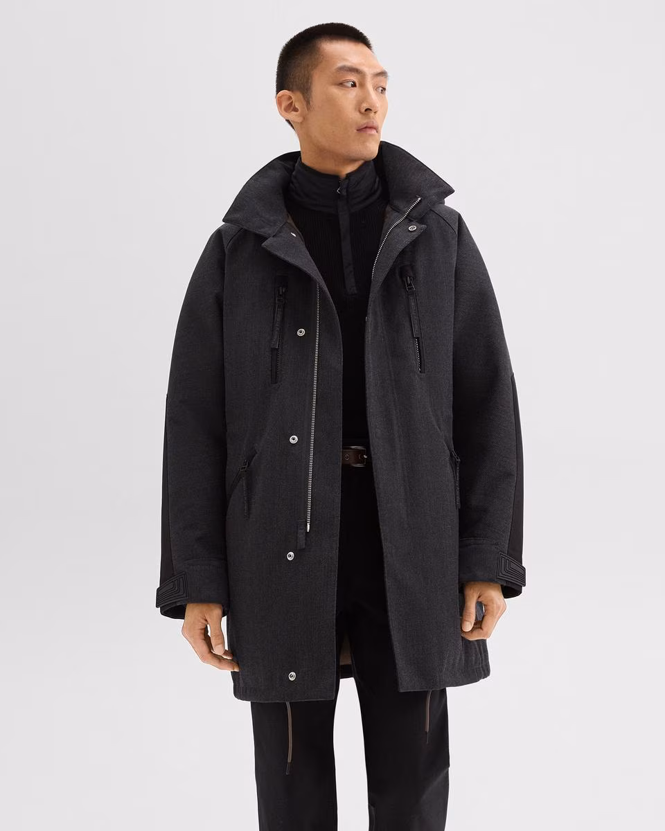 Hooded Parka in Wool-Blend Twill
