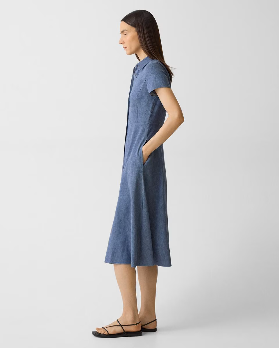Midi Shirt Dress in Fluid Linen