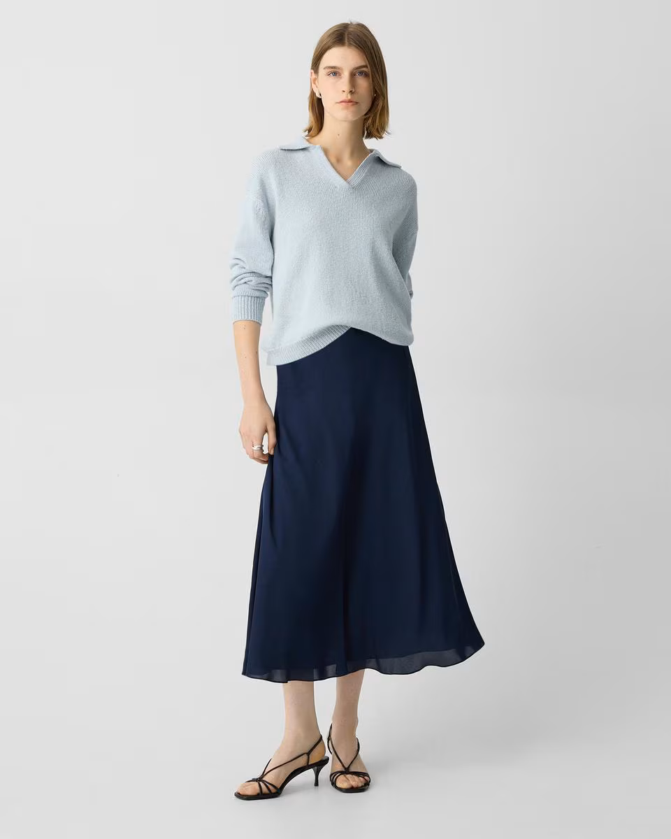 Midi Pull-On Skirt in Silk Georgette