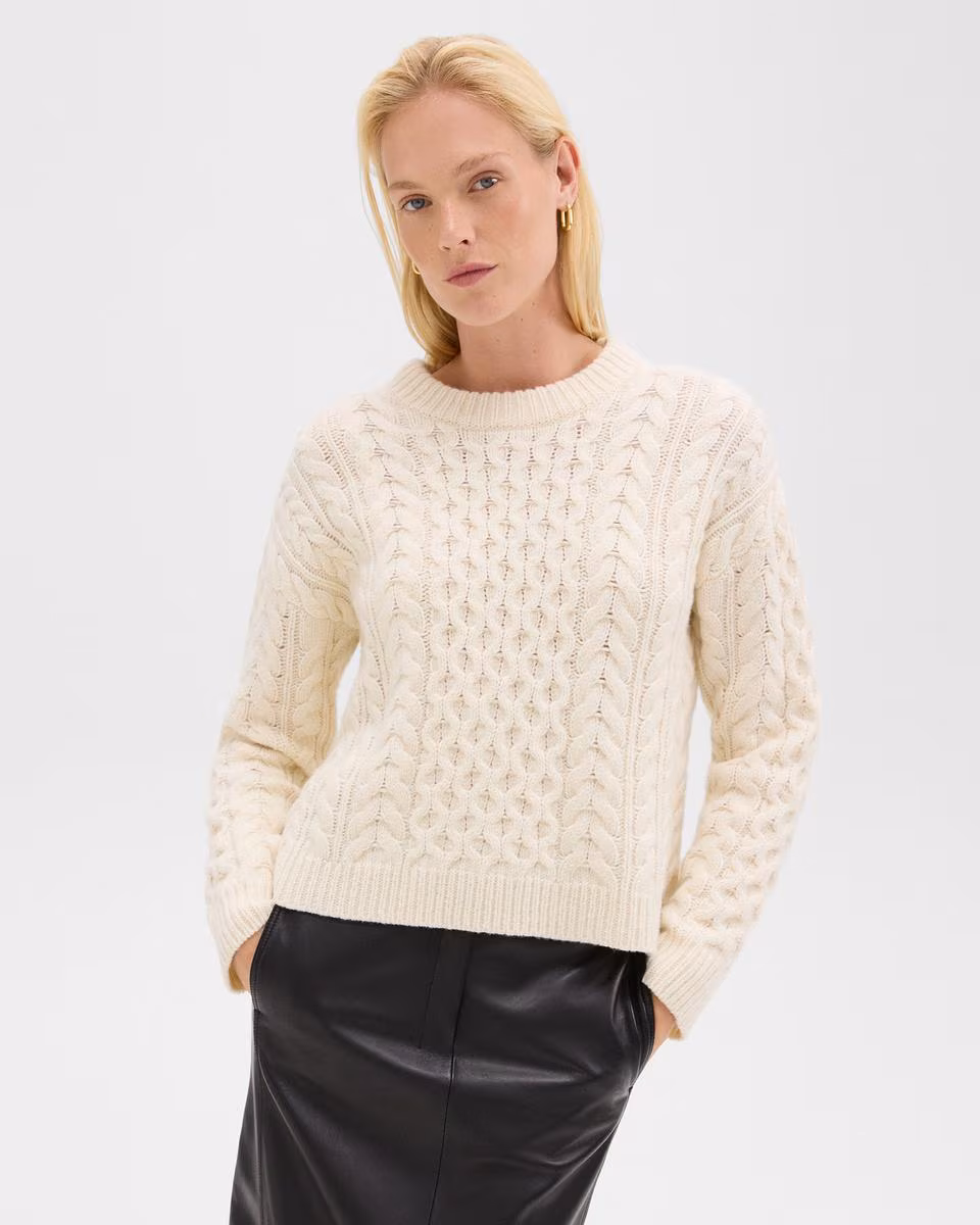 Cable Knit Sweater in Felted Wool-Cashmere