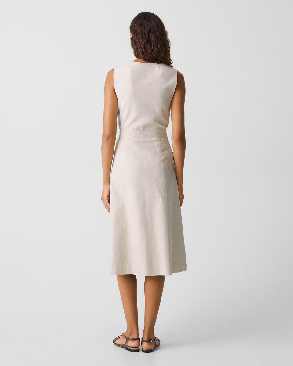 Sleeveless A-Line Wrap Dress in Striped Canvas