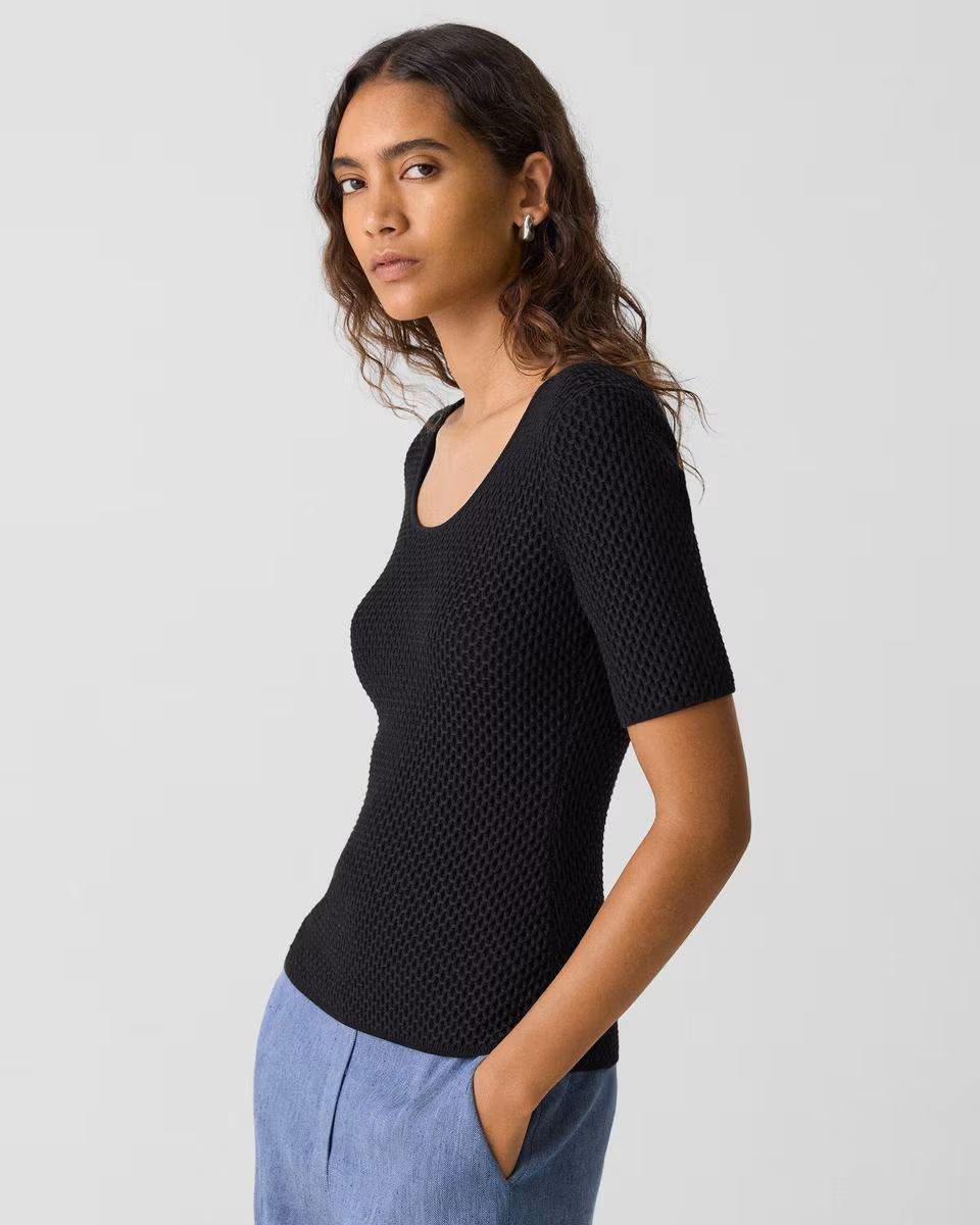 Scoop Neck Top in Textured Cotton-Blend