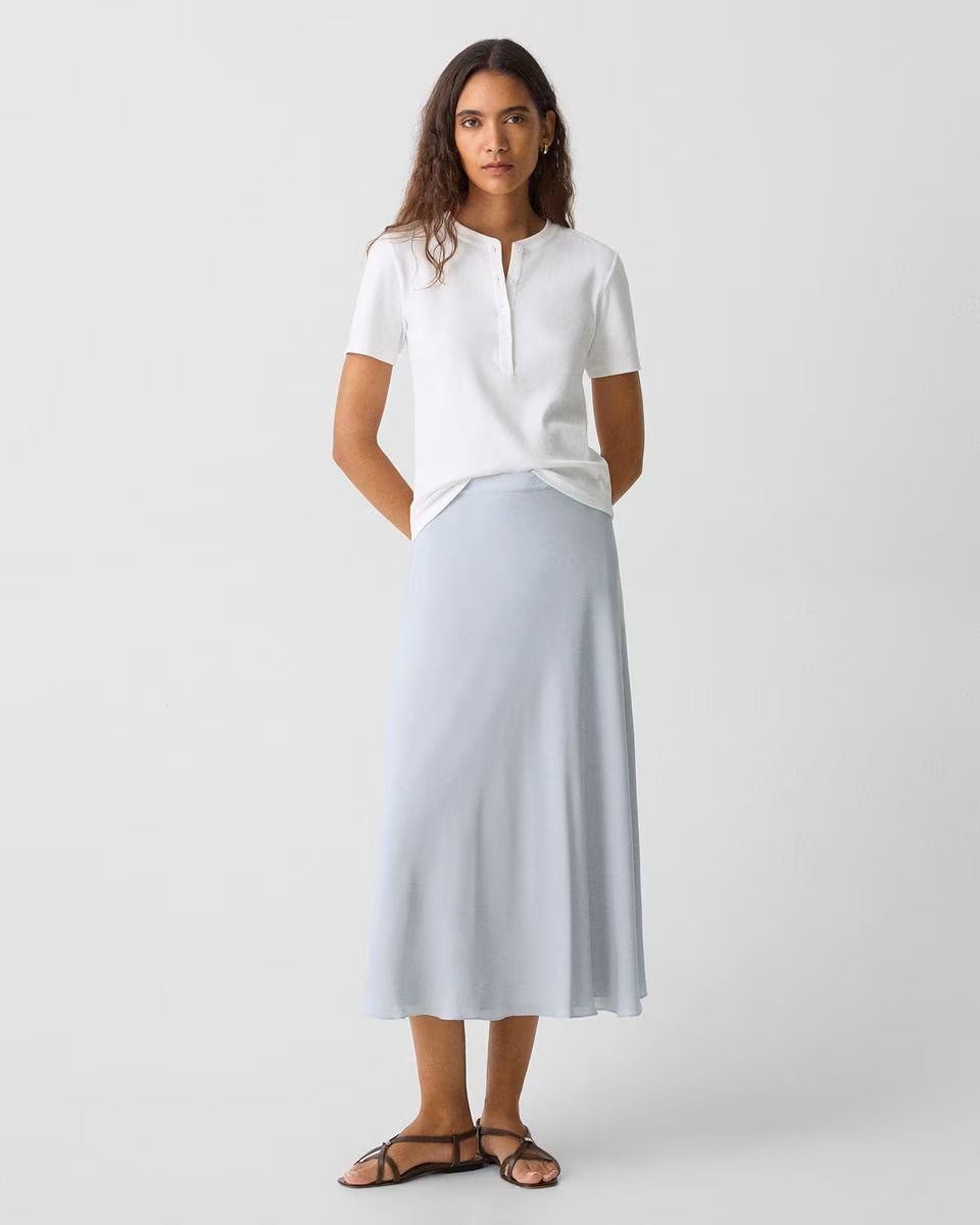 Midi Pull-On Skirt in Silk Georgette
