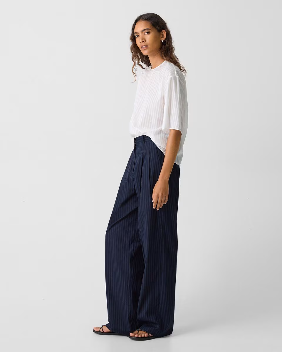 Double Pleat Pant in Linear Cotton
