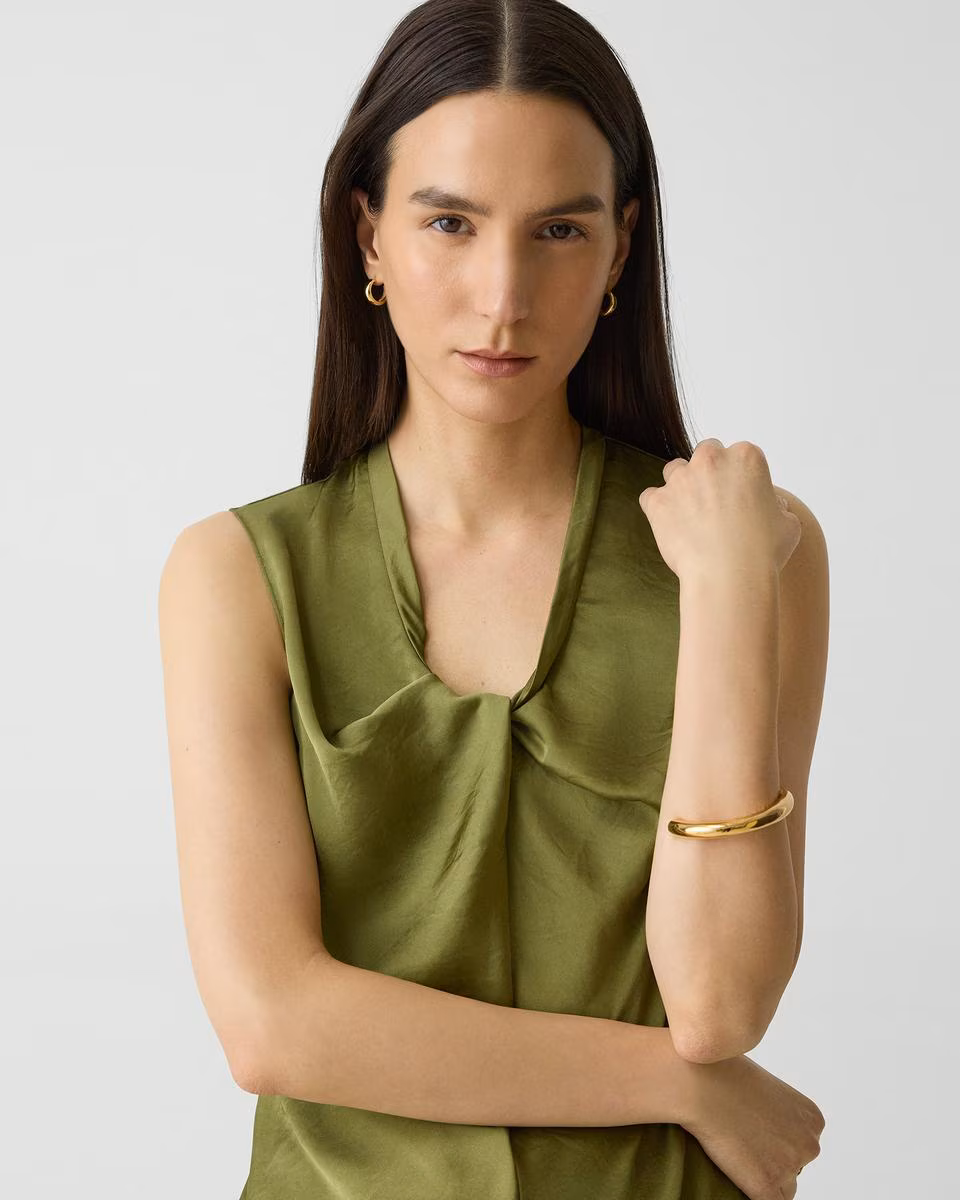 Twist Neck Blouse in Crushed Satin