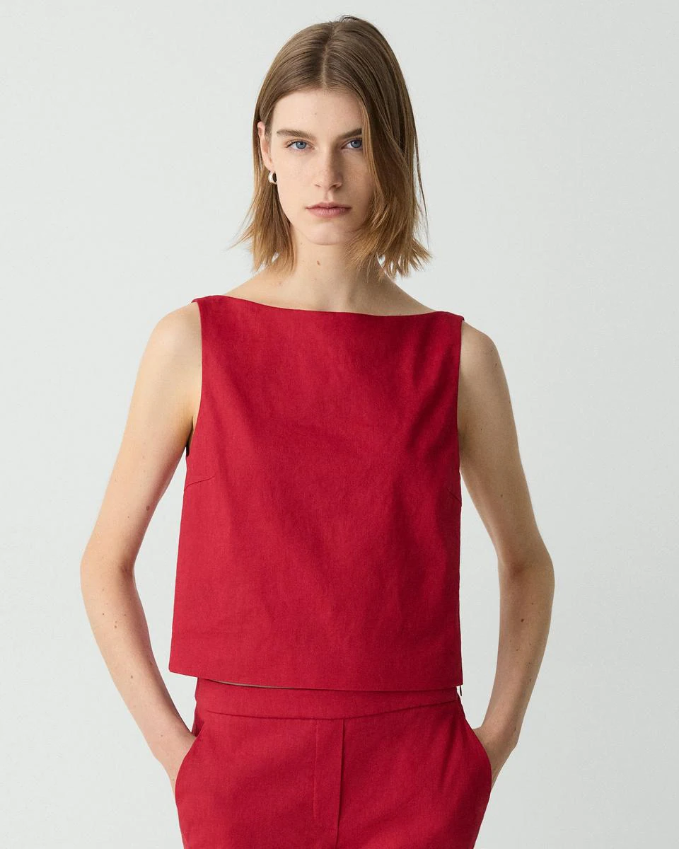 Sleeveless Boatneck Top in Good Linen