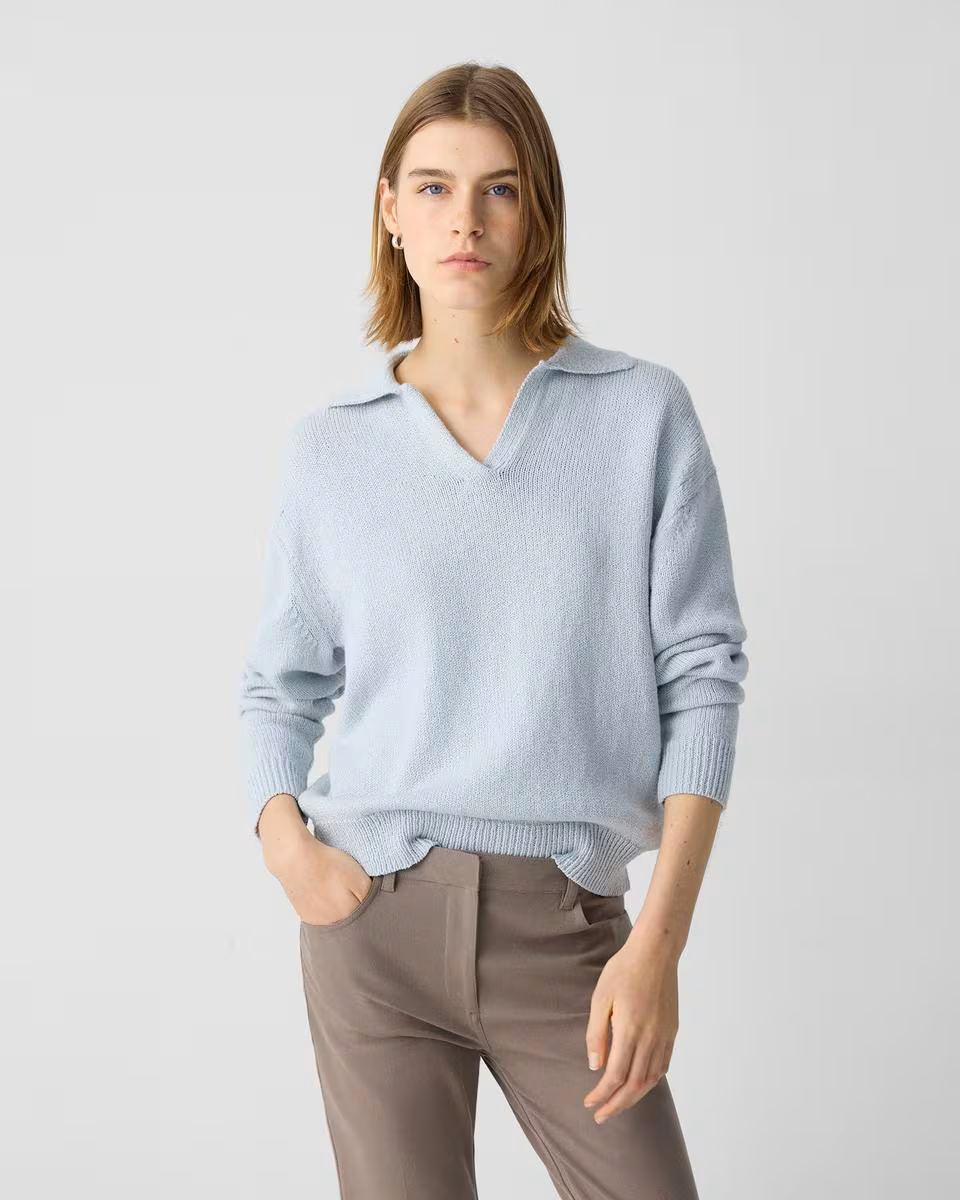 Polo Sweater in Cotton-Wool Bouclé