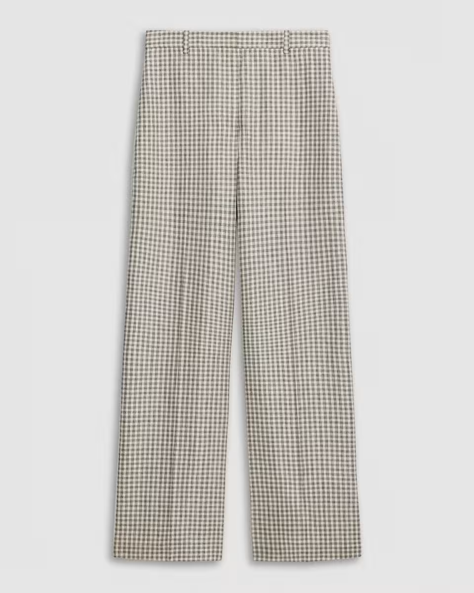 Straight Pant in Checked Linen-Blend
