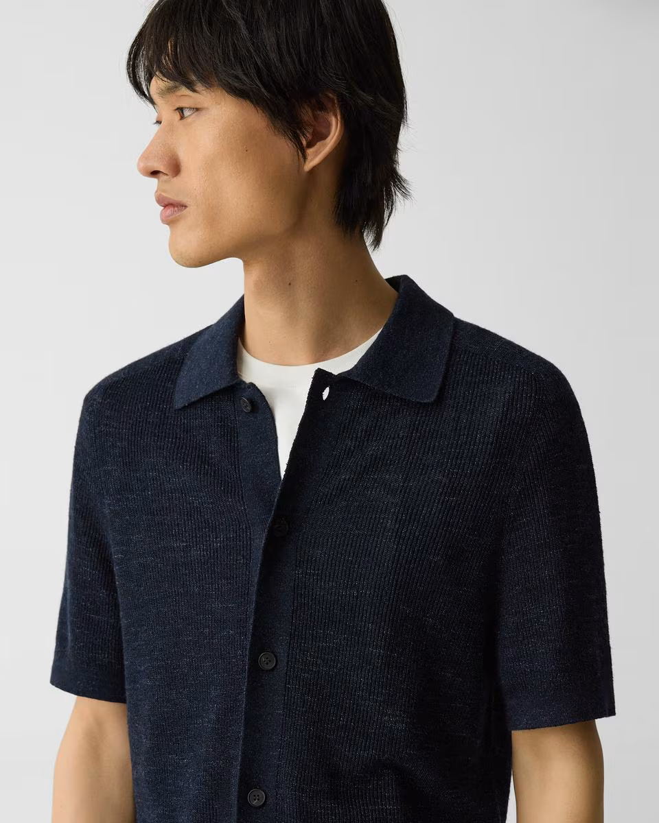 Short-Sleeve Button-Up Shirt in Pacific Linen