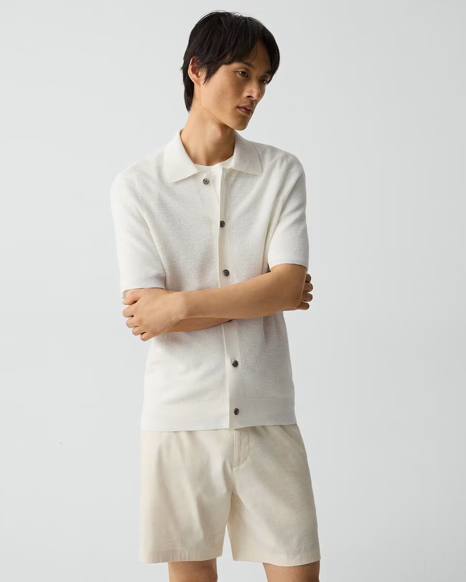 Short-Sleeve Button-Up Shirt in Pacific Linen