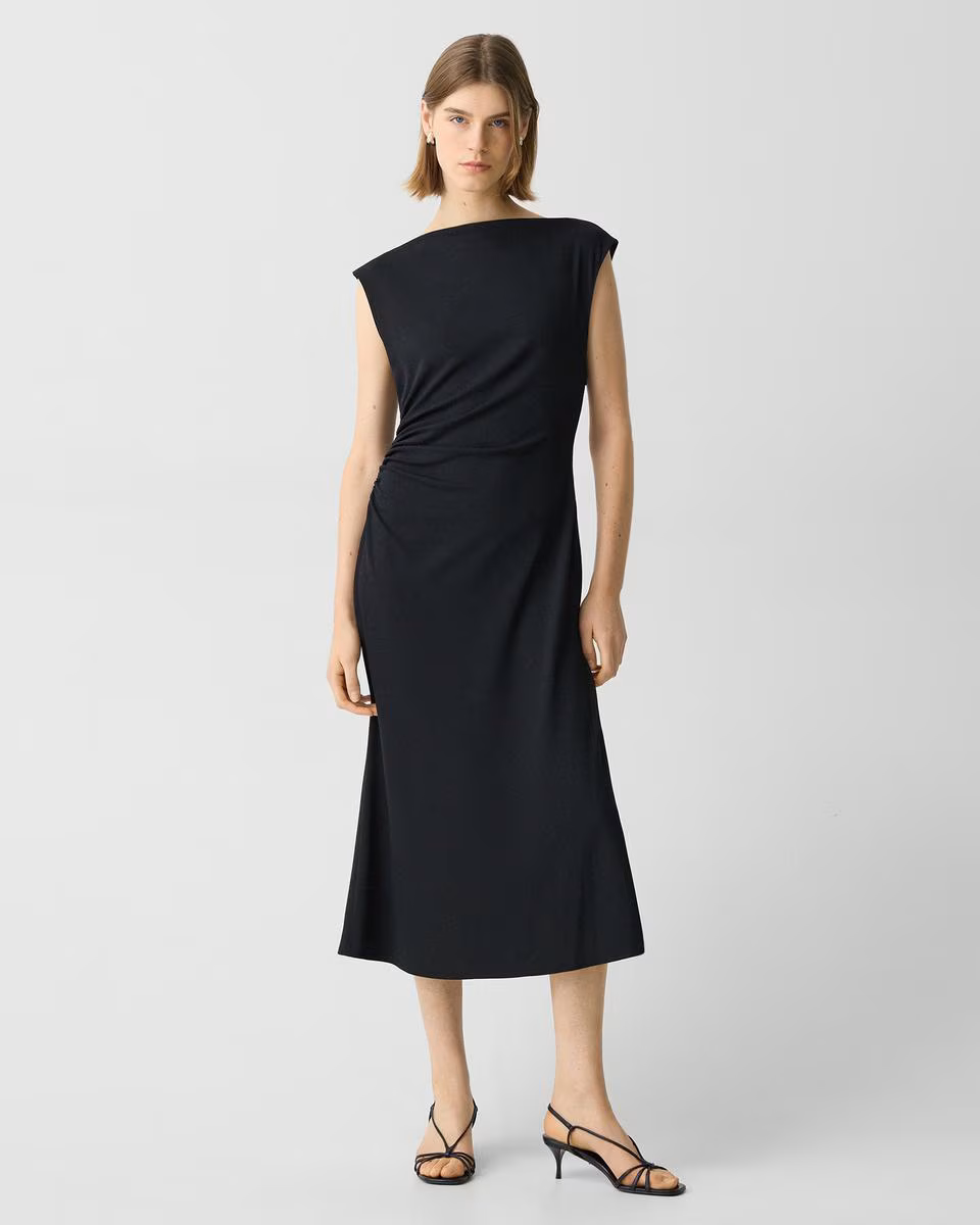 Draped Boatneck Dress in Crepe Jersey