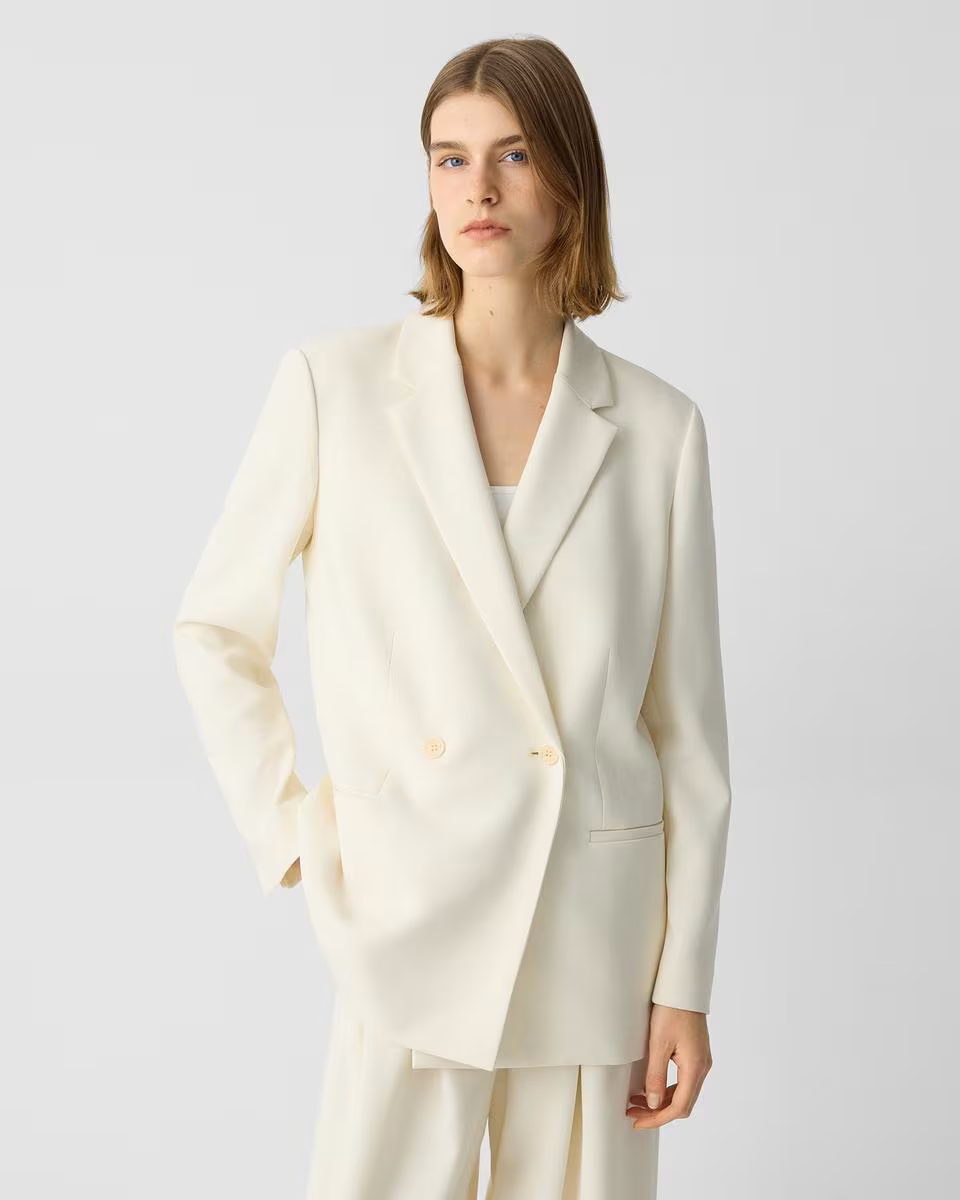 Relaxed Double-Breasted Blazer in Admiral Crepe