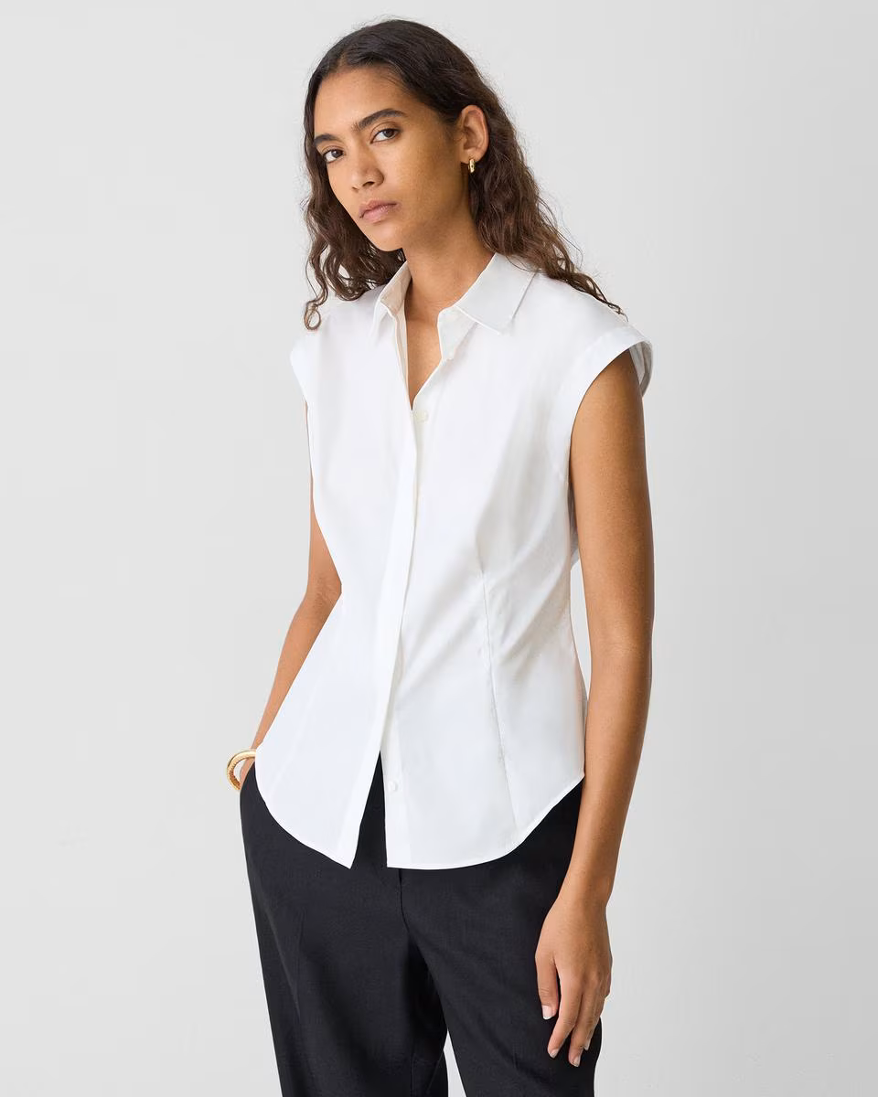 Cinched Cap Sleeve Shirt in Good Cotton