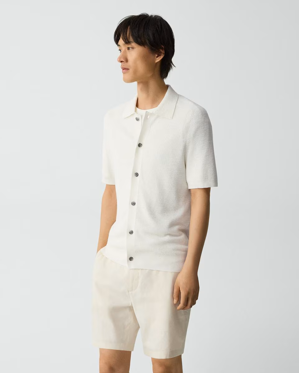 Short-Sleeve Button-Up Shirt in Pacific Linen