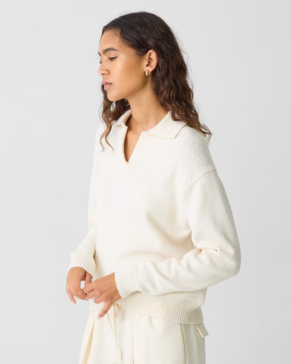 Polo Sweater in Cotton-Wool Boucl&eacute;