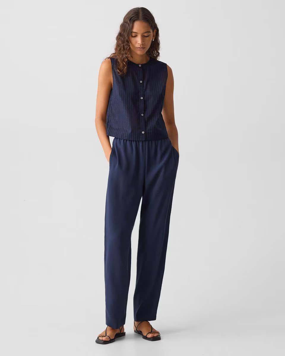 Button-Up Shell Top in Linear Cotton