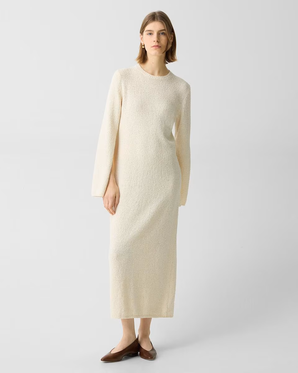 Bouclé Midi Dress in Cotton-Blend