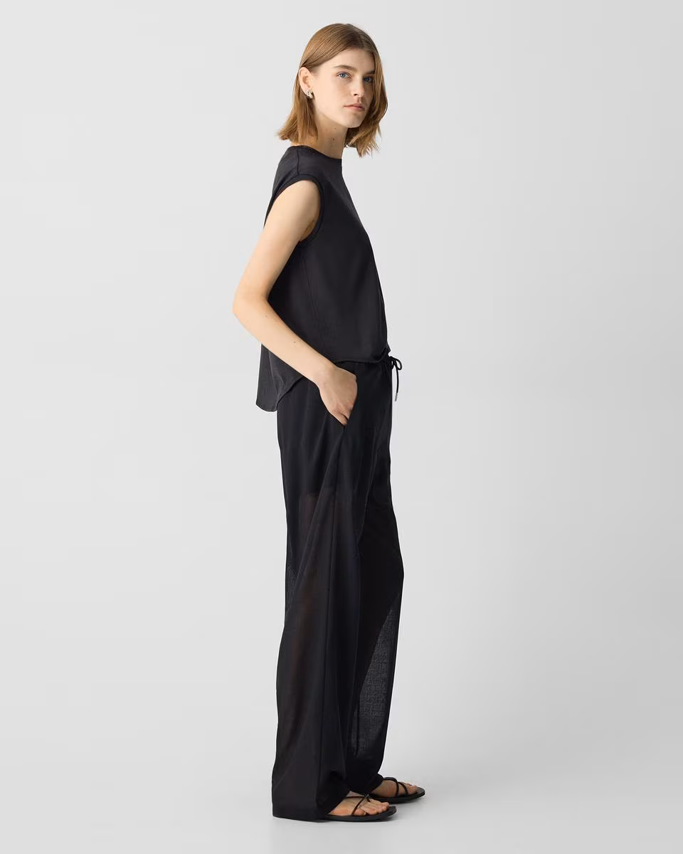 Drawcord Pull-On Pant in Airy Shirting