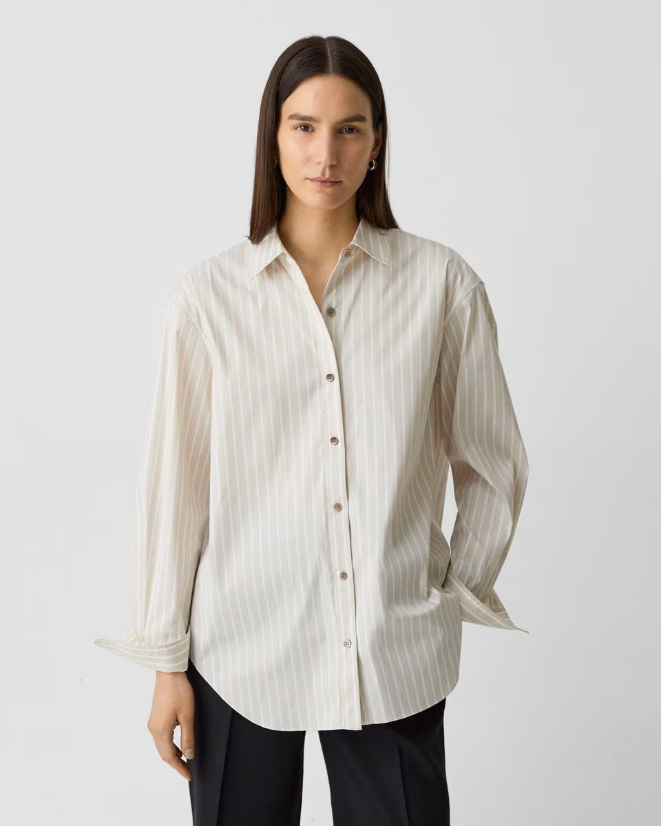 Boyfriend Shirt in Striped Cotton-Blend
