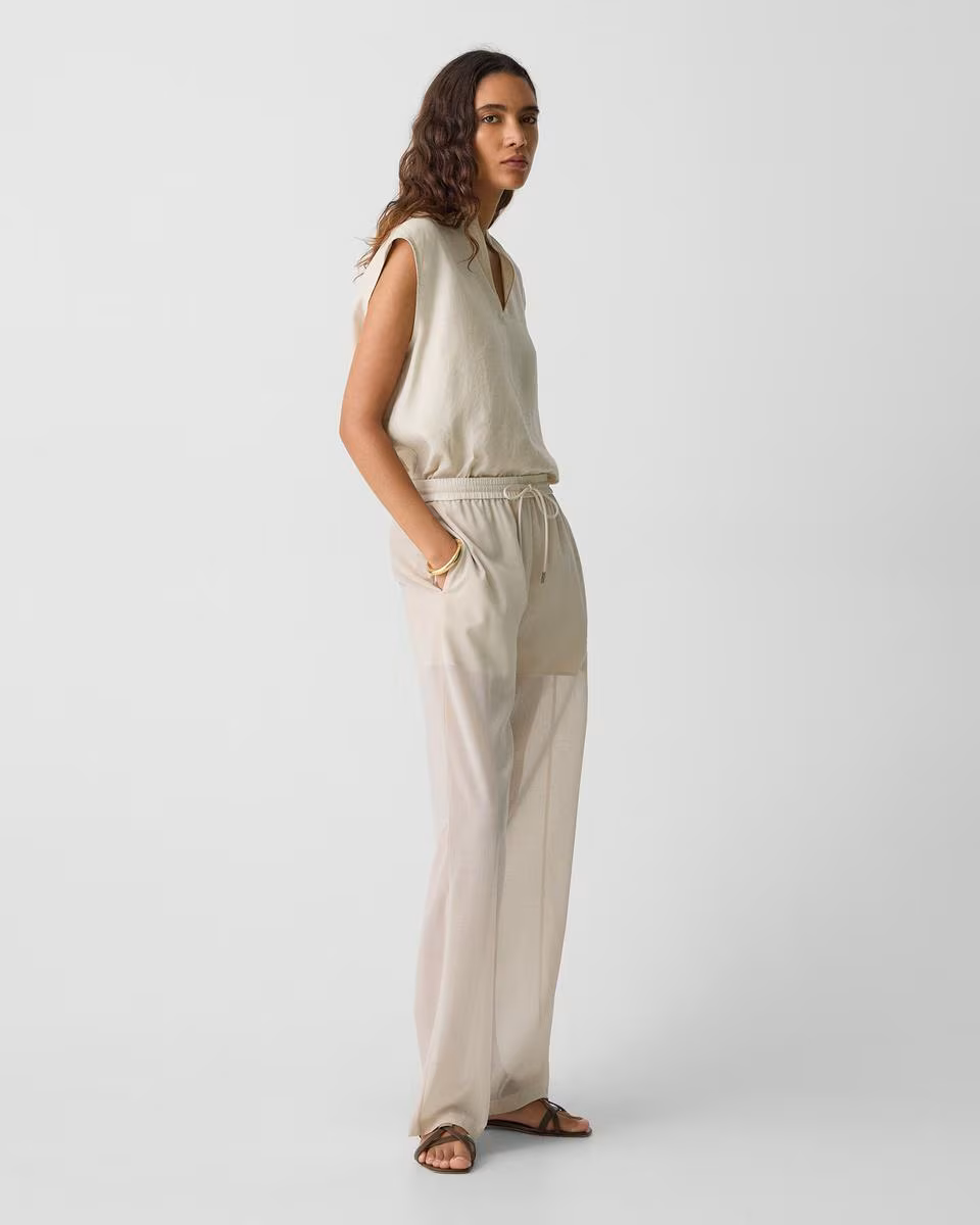 Drawcord Pull-On Pant in Airy Shirting